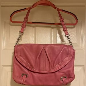 B Makowsky Pink Soft Leather Shoulder Bag Purse with Leopard Print Lining